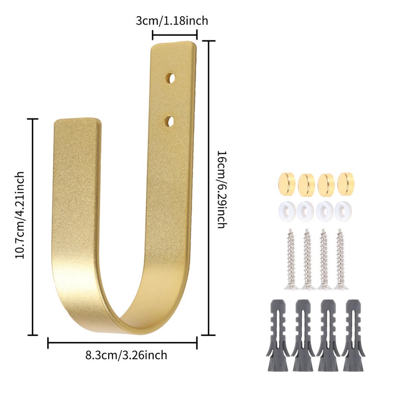 Groleca 2 Pack Modern Curtain Holdbacks Curtain Tiebacks Wall Mount Solid Aluminum U Shaped Curtain Wall Hooks Curtain Pull Backs Curtain Holders Curtain Tie Backs for Curtain (2  Gold) - Image 4